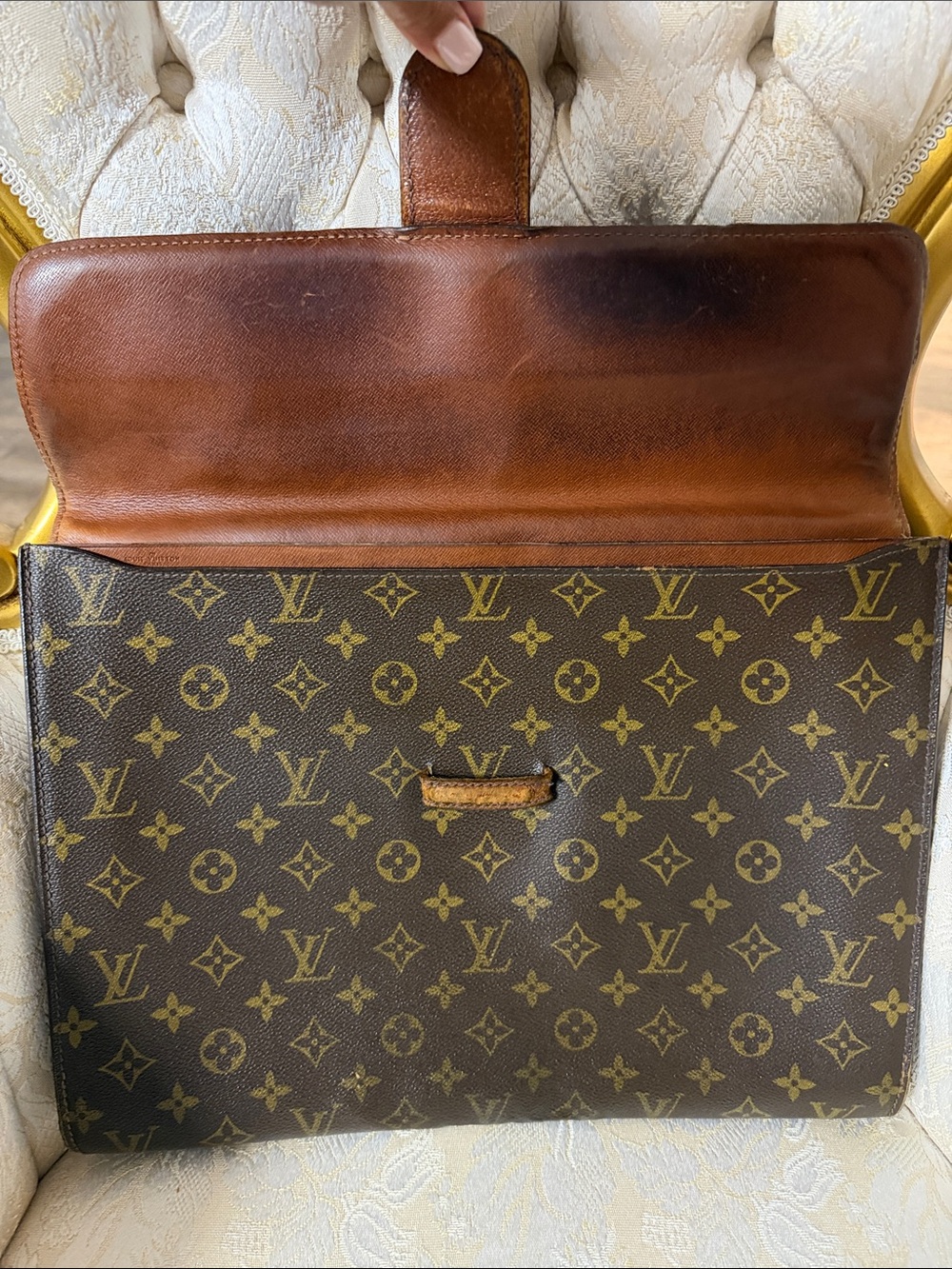 Vintage Louis Vuitton Brown Monogram Canvas Leather-Trim Briefcase Clutch - Picture 2 of 6